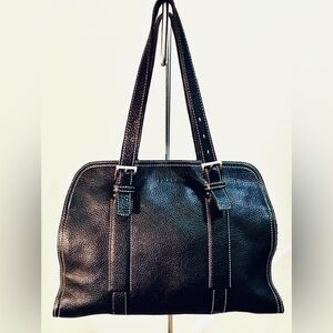 Prada black pebble grain leather shoulder bag dual adjustable straps logo lining